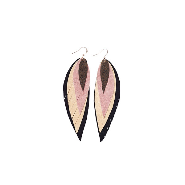 MARYSAL Earrings Leather Feather black rose
