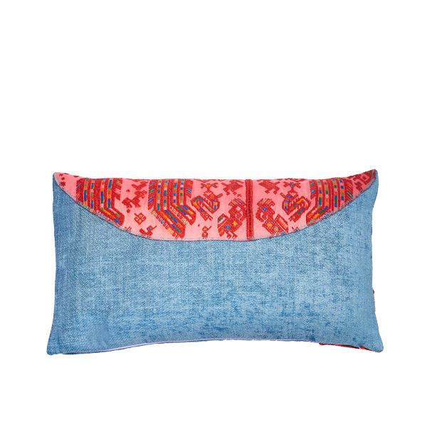 Marysal Couch Pillow Blue Azur Petrol Chenille Vintage Pink Huipil