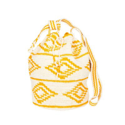 CROCHET BUCKET BAG | COTTON BAG | Mustard Yellow | Ikat pattern