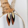 earrings leather feather brown and gold