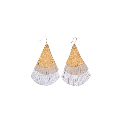 earrings leather fringes silver