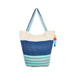 Cotton bag beach bag pompom turquoise and blue